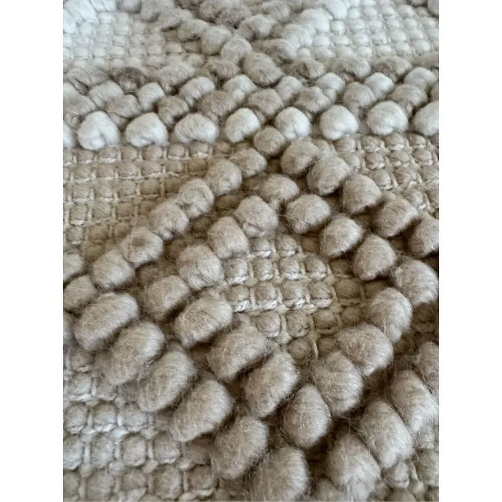 Boho cream textured entry way rug pin pom diamond tight woven geometric mat